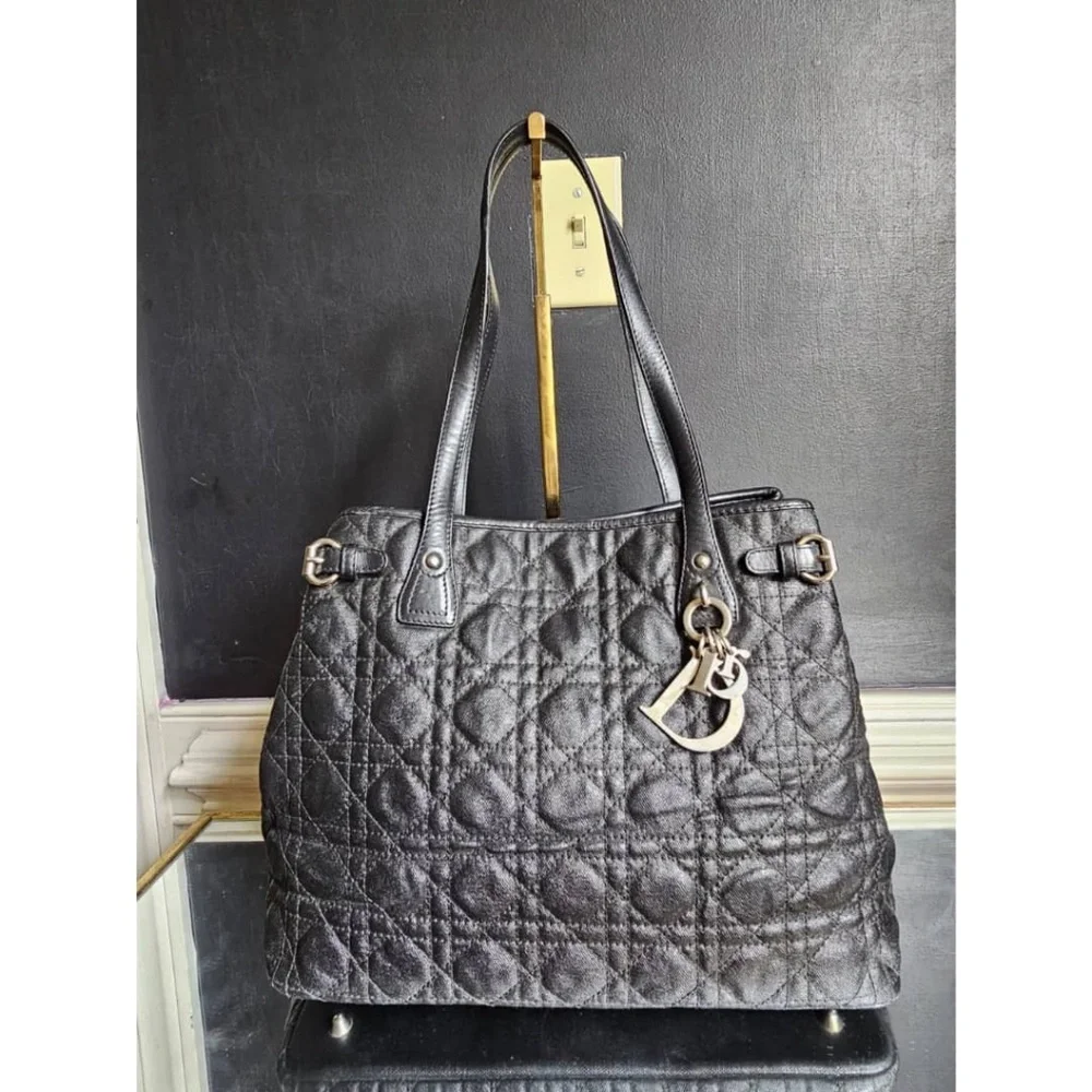 Authentic CHRISTIAN DIOR Cannage Panarea Tote Bag Black - Picture 1 of 13